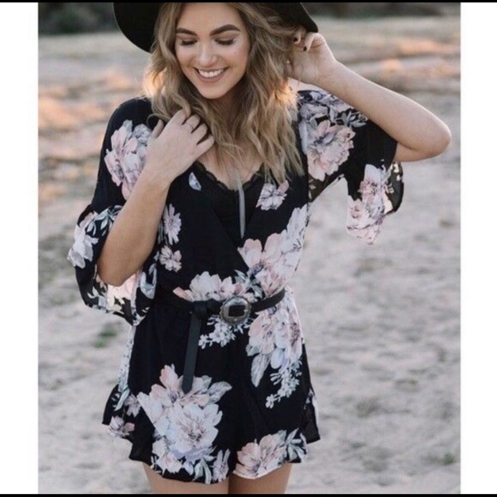 Black Floral Romper